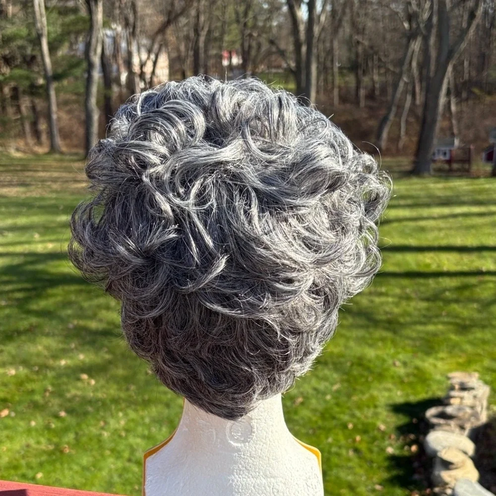 Smile Everyday Grey Curly Short Wig Hair Loss Costume Party Cosplay‎ Adult NWT